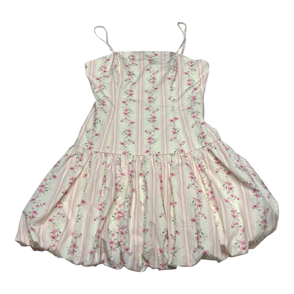 White Floral Spaghetti Strap Dress Bubble Hem Cottage Core